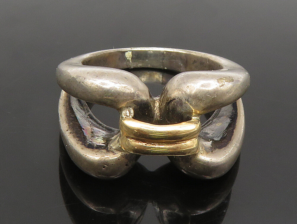 925 Silver & 14K GOLD  Vintage Open Shank Connector Band Ring Sz 6  RG24368