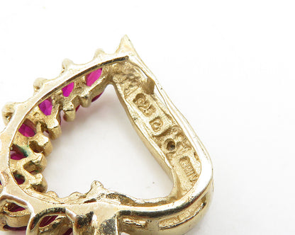 925 Sterling Silver  Vintage Ruby Two Tone Open Love Heart Pendant  PT14803