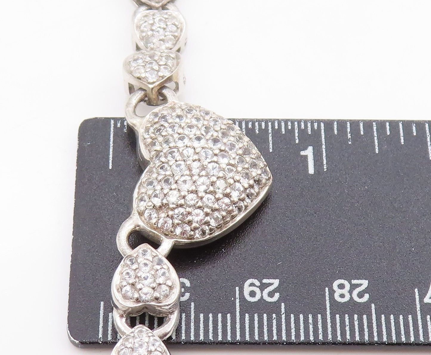 925 Sterling Silver Vintage Necklace Clustered CZ Solid Love Heart Chain  NE4658