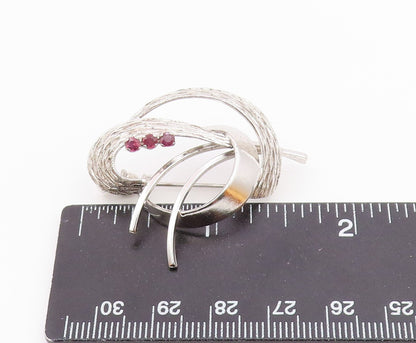 925 Sterling Silver  Vintage Pink Topaz Shiny Swirl Design Brooch Pin  BP4905