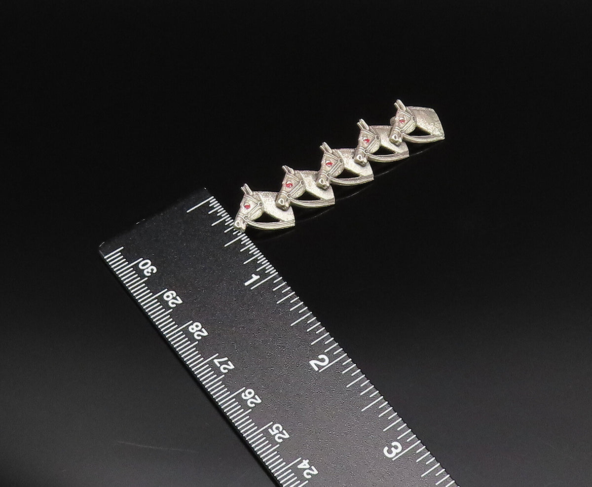 925 Silver  Vintage Antique Five Horse Heads & Enamel Eyes Brooch Pin  BP9702