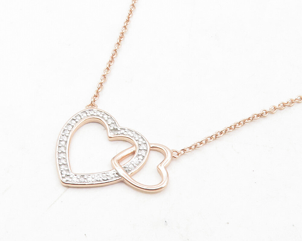 925 Silver  Genuine Diamond Rose Gold Plated Love Heart Chain Necklace  NE2063
