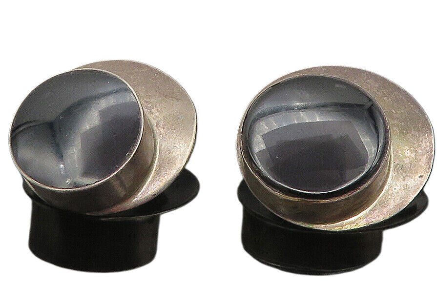 MEXICO 925 Sterling Silver  Vintage Black Onyx Non Pierce Drop Earrings EG5937