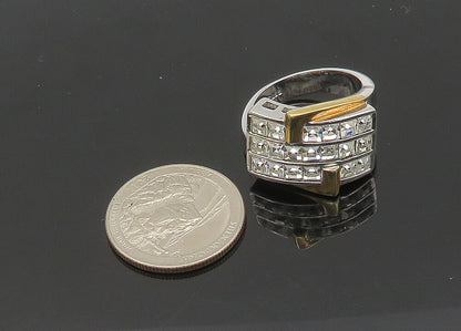 925 Silver  Vintage Sparkling Cubic Zirconia 2 Tone Band Ring Sz 9  RG20917