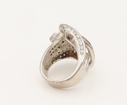 925 Silver  Vintage Multi Cubic Zirconia Modernist Knot Ring Sz 7  RG26380