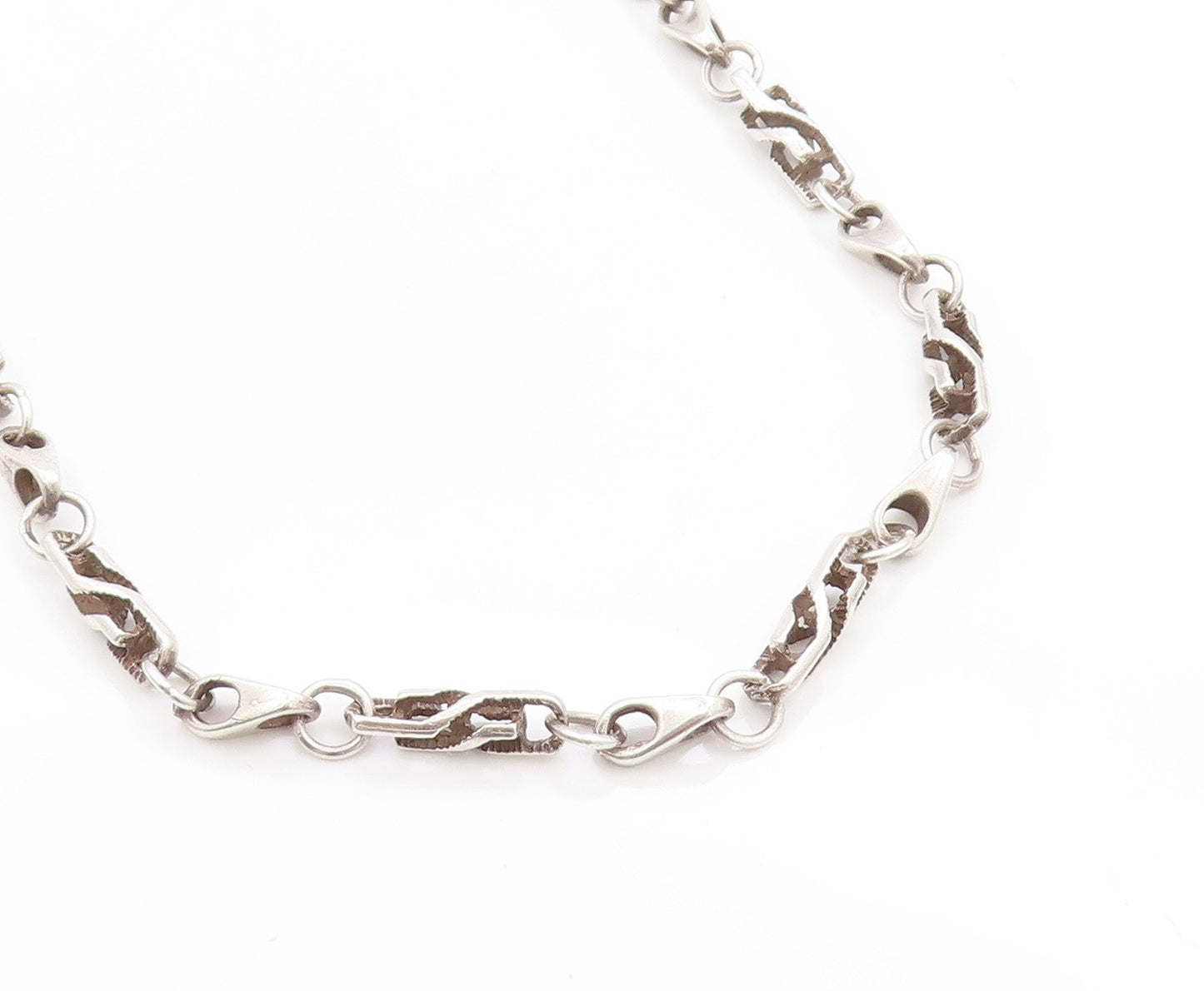 925 Sterling Silver Vintage Necklace Puffed Mariner Link Statement Chain  NE4626