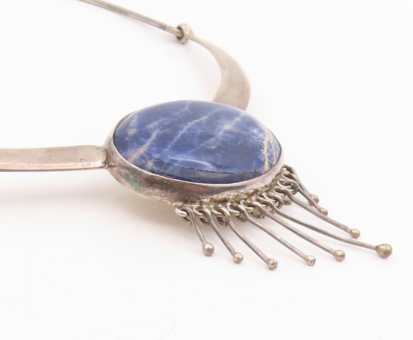 925 Sterling Silver Vintage Necklace TAXCO Cabochon Lapis Lazuli Choker  NE4754