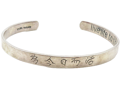 925 Sterling Silver  Vintage Live Life To The Fullest Cuff Bracelet  BT4023
