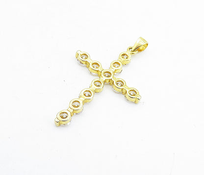925 Sterling Silver  Cubic Zirconia Gold Plated Religious Cross Pendant PT4631
