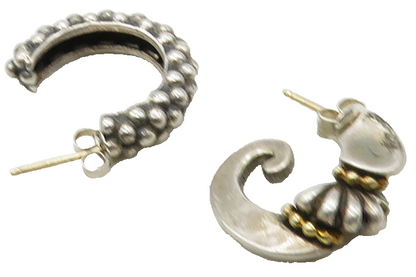 LAGOS CAVIAR 925 Silver & 18K GOLD  Vintage 2 Tone Single Earrings  EG8315