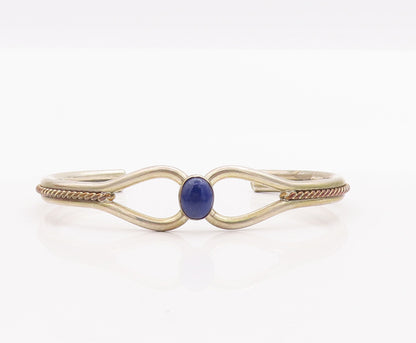 925 Sterling Silver Vintage Bracelet Twisted Rope Cutout Lapis Lazuli  BT10311