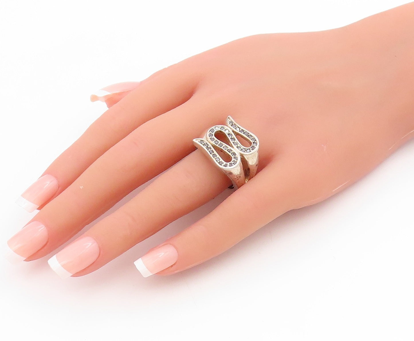 925 Sterling Silver Vintage Ring Spinel Coiled Serpent Swirl  Sz 10  RG34541