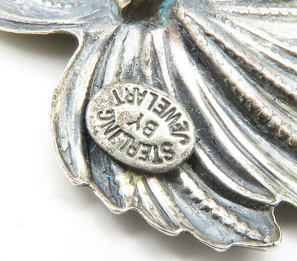 JEWEL ART 925 Sterling Silver  Vintage Shiny Floral Leaf Brooch Pin  BP5901