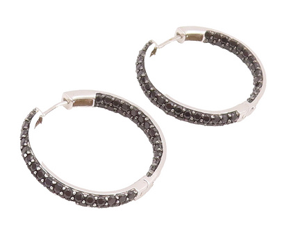 925 Sterling Silver Vintage Earrings Designer Solid Spinel Beaded Hoops  EG12914