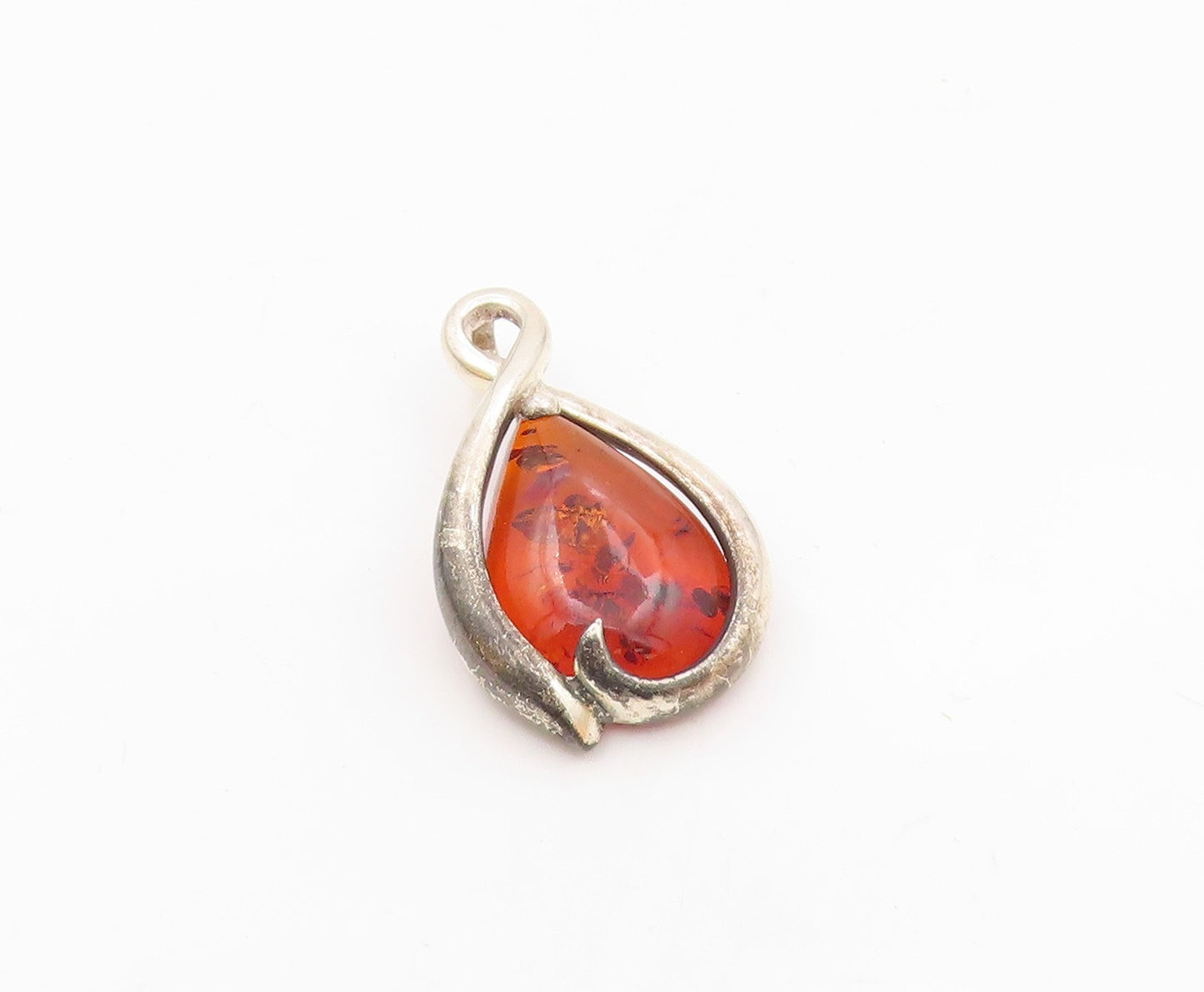 925 Sterling Silver  Vintage Wrapped Pear Shaped Baltic Amber Pendant  PT20180
