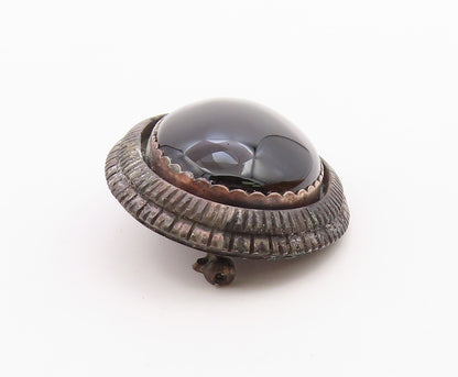 LEE BROWN NAVAJO 925 Silver  Vintage Cabochon Black Onyx Brooch Pin  BP7958