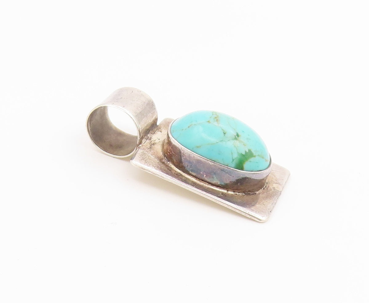 925 Sterling Silver Vintage Pendant MEXICO Cabochon Turquoise Charm  PT26594