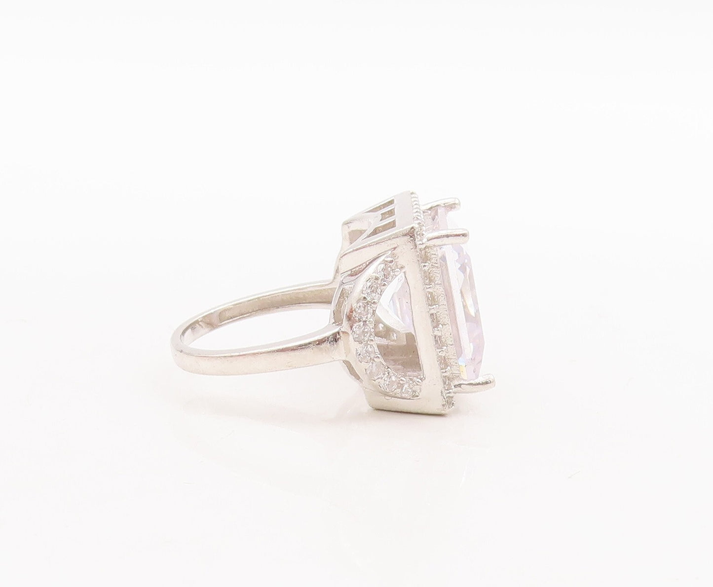 925 Sterling Silver Vintage Ring Cutout Square Cut CZ Inlay  Sz 5  RG28758