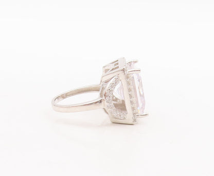 925 Sterling Silver Vintage Ring Cutout Square Cut CZ Inlay  Sz 5  RG28758