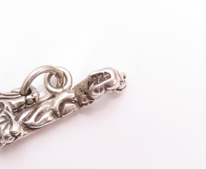 925 Sterling Silver Vintage Necklace Religious Swirly Carved Cross Linked NE4271