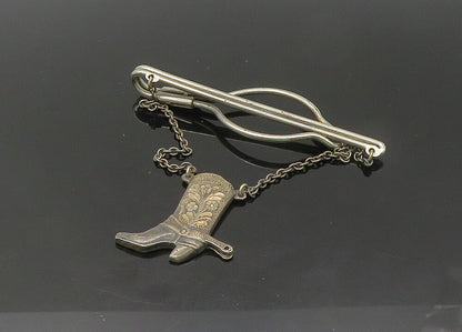 925 Sterling Silver  Vintage Floral Cowboy Boot Charmed Tie Clip  TR2978