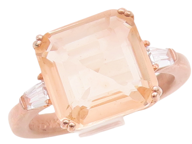925 Sterling Silver Vintage Ring Rose Gold Plated Morganite & CZ  Sz 7 RG29578
