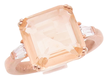 925 Sterling Silver Vintage Ring Rose Gold Plated Morganite & CZ  Sz 7 RG29578