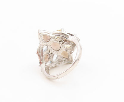 925 Sterling Silver Vintage Ring Multi Gemstone Floral Petal Band  Sz 8  RG36188