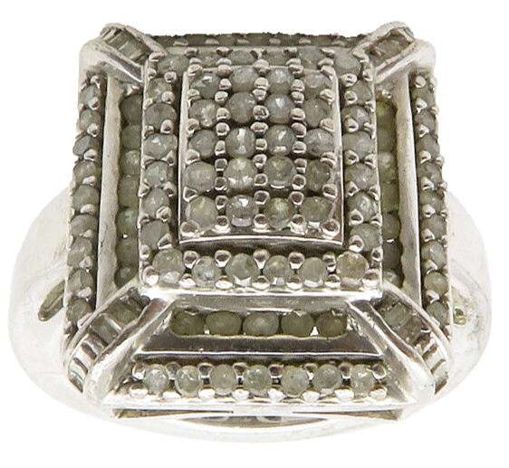 925 Sterling Silver  Vintage Genuine Diamonds Cocktail Ring Sz 6.5  RG13393