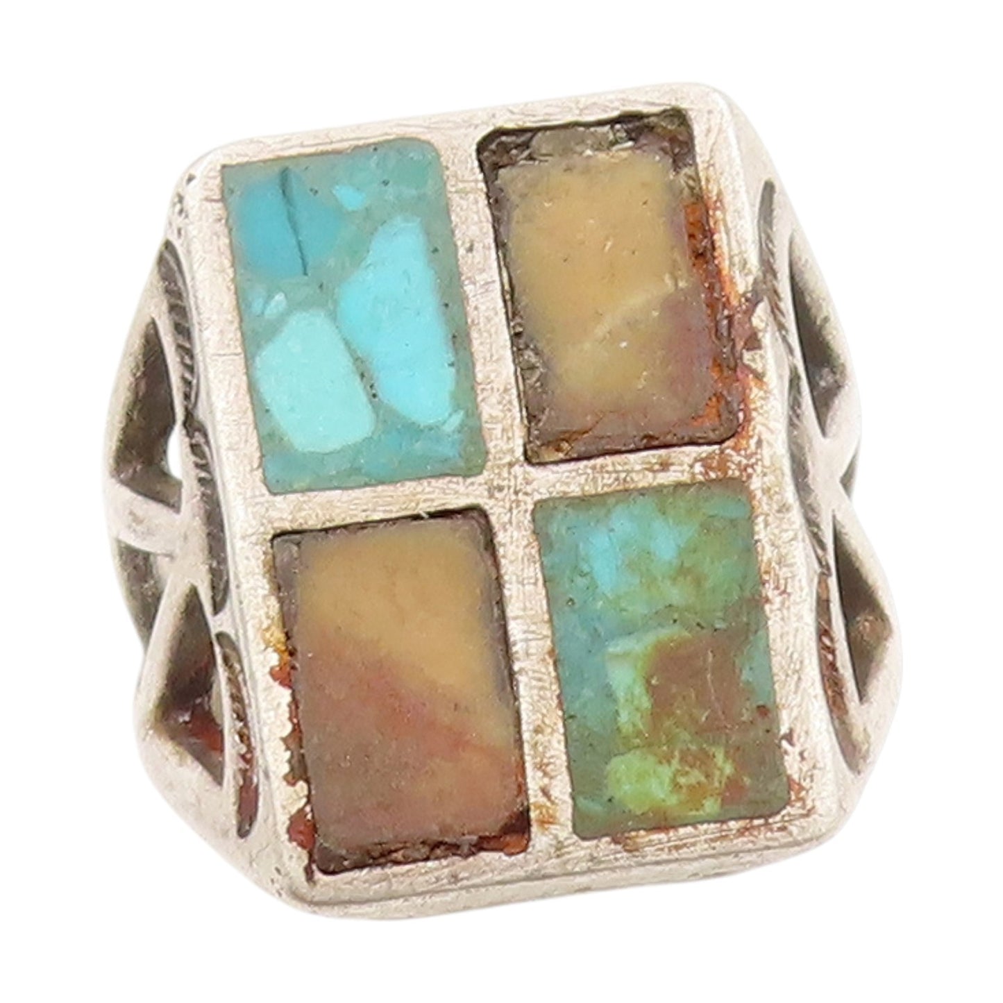 925 Sterling Silver Vintage Ring NAVAJO ZUNI Turquoise Inlay Band  Sz 9  RG34024