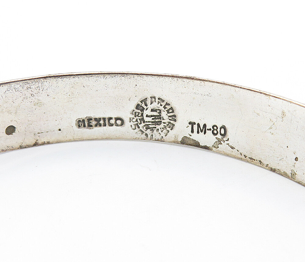 MEXICO 925 Sterling Silver Vintage Dark Tone Cutout Bangle Bracelet BT2513