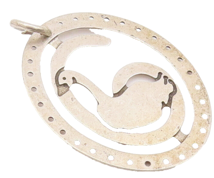 925 Sterling Silver Vintage Pendant Solid Swirly Framed Swimming Duck  PT22537