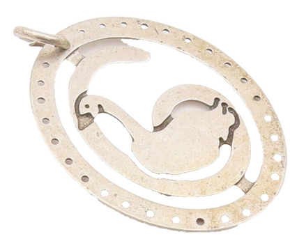 925 Sterling Silver Vintage Pendant Solid Swirly Framed Swimming Duck  PT22537