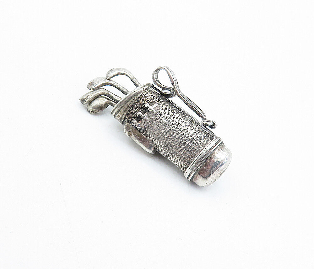 925 Sterling Silver  Vintage Bag Of Golf Clubs Sports Pendant (MOVES)  PT4979