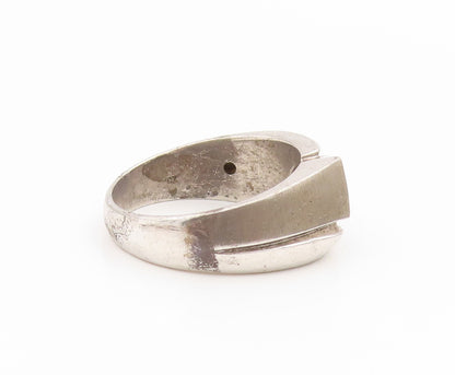 925 Sterling Silver Vintage Ring Modernist Double Row CZ Band  Sz 10  RG34540