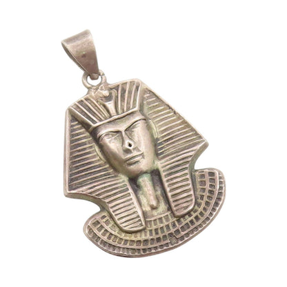 925 Sterling Silver Vintage Pendant Antique Etched King Tut Mummy   PT24173