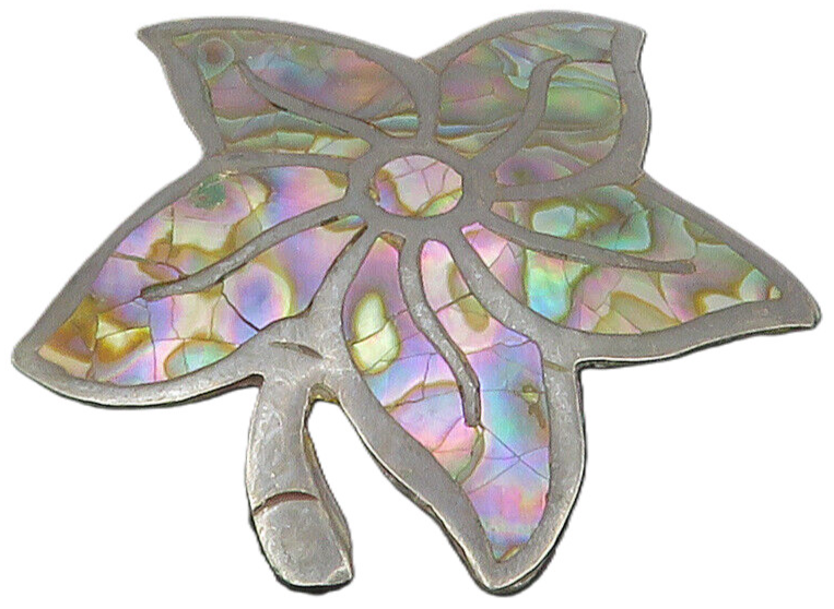 MEXICO 925 Sterling Silver  Vintage Abalone Shell Flower Brooch Pin  BP4678