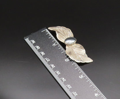 ISRAEL 925 Silver  Vintage Oval Hematite Double Leaf Wings Brooch Pin  BP9746