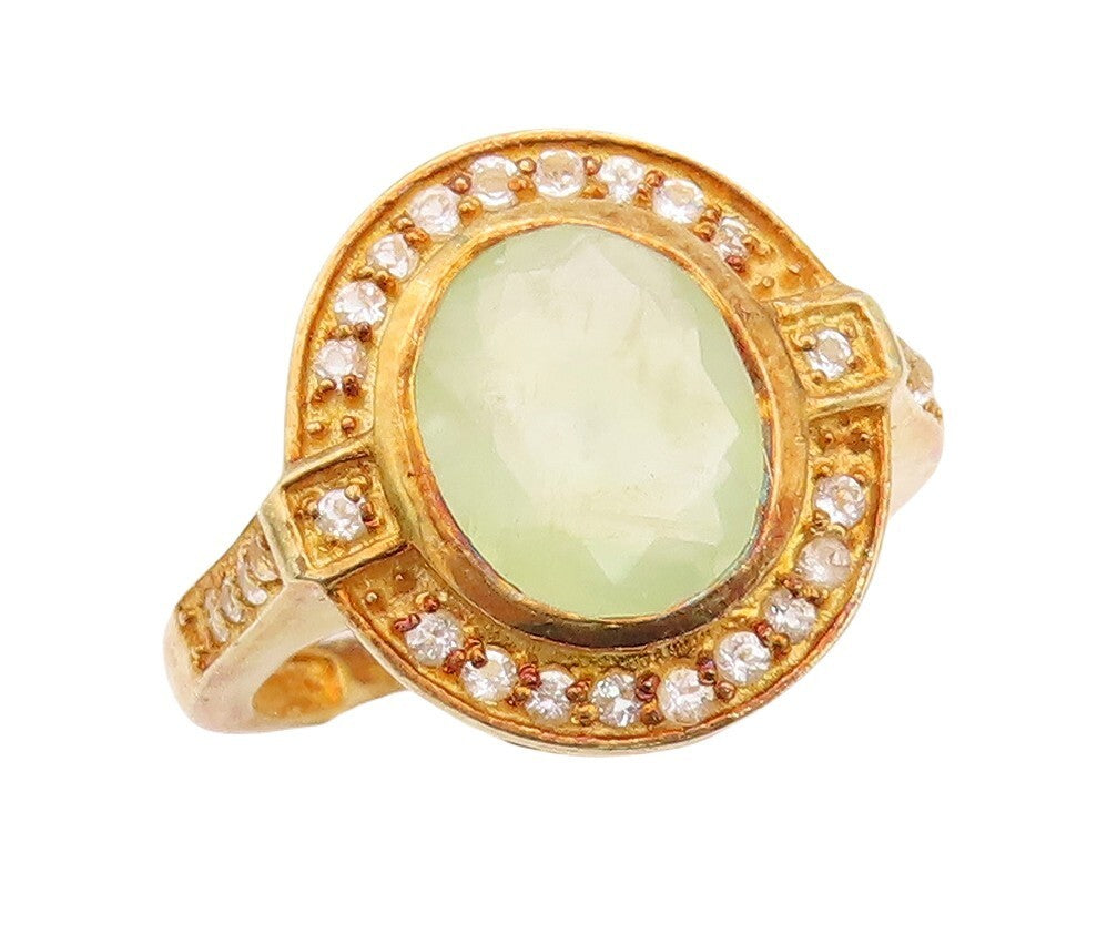 925 Sterling Silver Vintage Ring Gold Plated Green Gemstone Topaz  Sz 7  RG30067