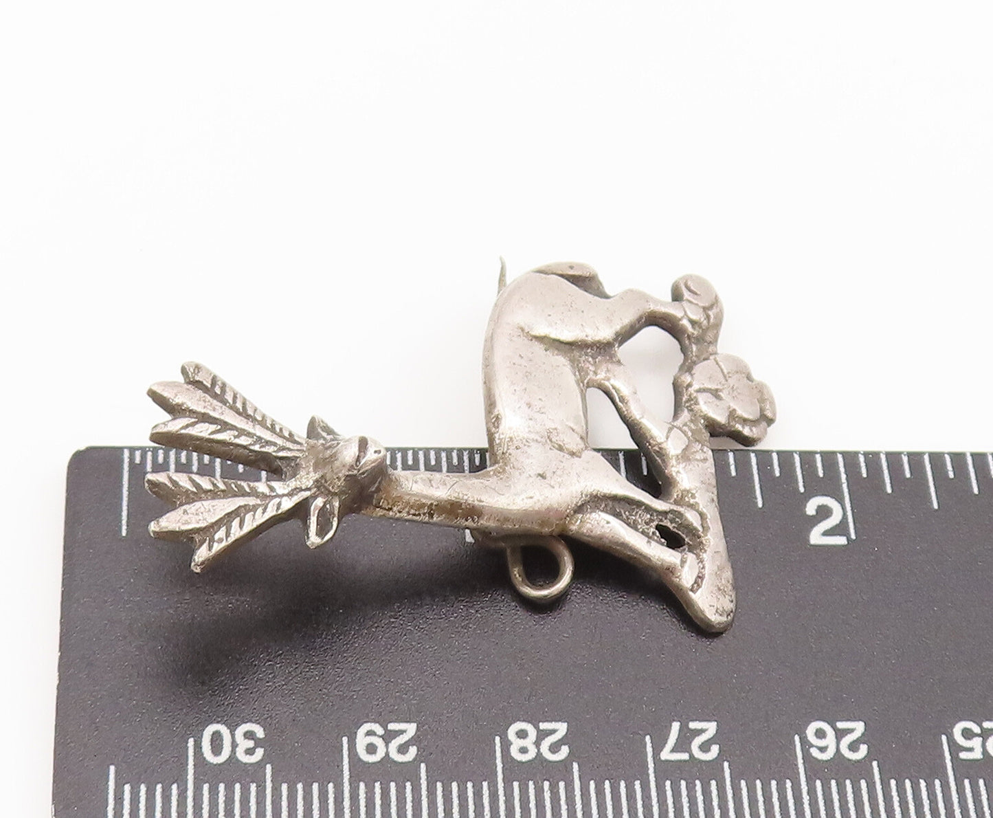 925 Sterling Silver  Vintage Antique Carved Deer On Branch Brooch Pin BP10415