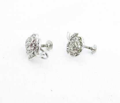 925 Sterling Silver  Vintage Shiny Flower Motif Non Pierce Earrings  EG2733