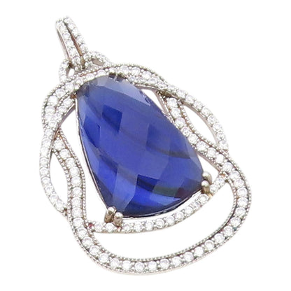 925 Sterling Silver  Shiny Faceted Tanzanite & Cubic Zirconia Pendant  PT13605