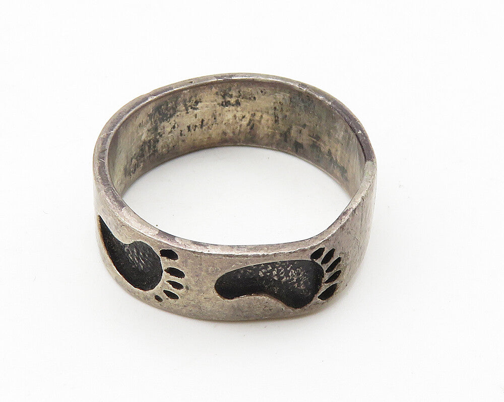 925 Sterling Silver  Vintage Oxidized Footprints Band Ring Sz 9.5  RG10300