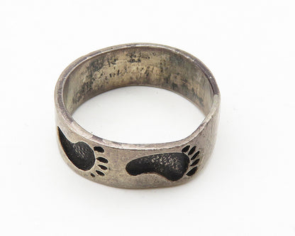 925 Sterling Silver  Vintage Oxidized Footprints Band Ring Sz 9.5  RG10300