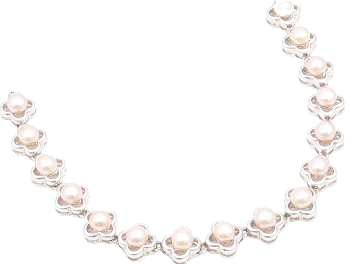 925 Sterling Silver Vintage Necklace Round Pearl Elegant Floral Chain  NE4810