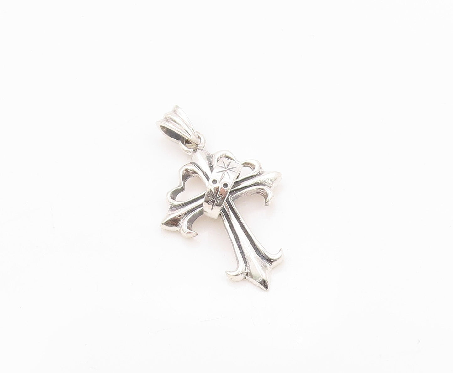925 Sterling Silver Vintage Pendant Etched Religious Cross With Ring  PT24014