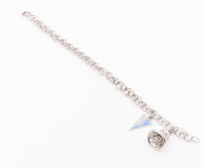 925 Sterling Silver  Vintage P.S. Dupont High Charm Chain Bracelet  BT3787