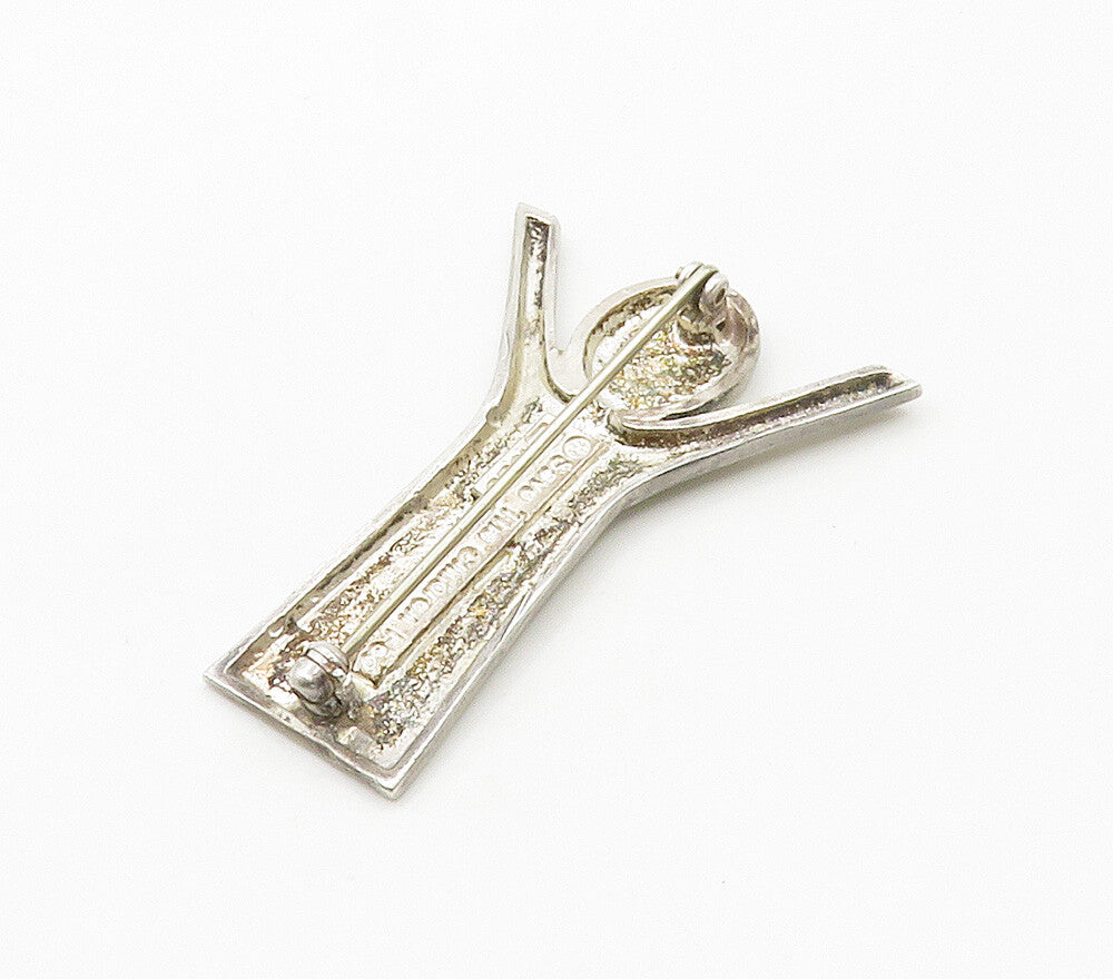 925 Sterling Silver  Vintage Shiny Smooth Person Silhouette Brooch Pin  BP6105