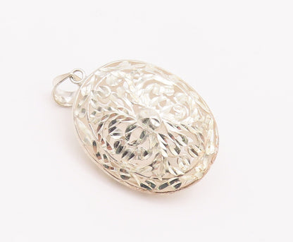 925 Sterling Silver Vintage Pendant Swirly Rough Carved Oval Puffed  PT22974