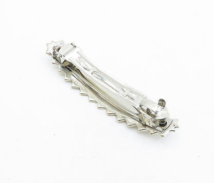 MEXICO 925 Sterling Silver  Vintage Enamel Pattern Serrated Hair Clip  TR1175